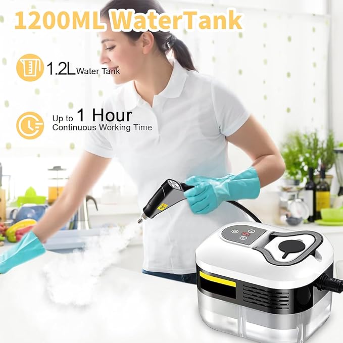 15s Fast Heating Steam Cleaner 6 Adjustable Levels1.2L Large Capacity2500W High Pressure Steam Cleaner with 5 Brush HeadsGlovesHandheld Steamer for Home Tile Floor Couch Cleaning
