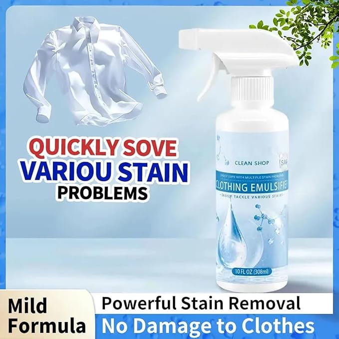 Clothing Emulsifier Non-Ionic Laundry Pre-Treatment - Your Go-To Laundry Cleaner 10 Fl Oz Powerful Fabric Stain Remover Dry-Clean Spray Cleaner Decontamination For Grease Oil and Food (2Pc)