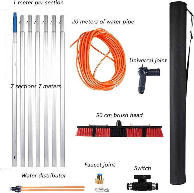 Water Fed Pole Kit w/65 Feet Hose Glass Window Cleaner Solar Panel Cleaning System50cm700cm
