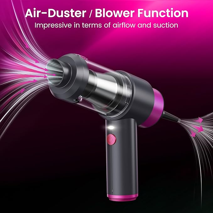 Car Vacuum Handheld Vacuum Cleaner 15000PA Suction Mini Vacuums with Air Duster and Blower Portable Hand Held Vacuum for Car House Crumbs Hair (Pink)