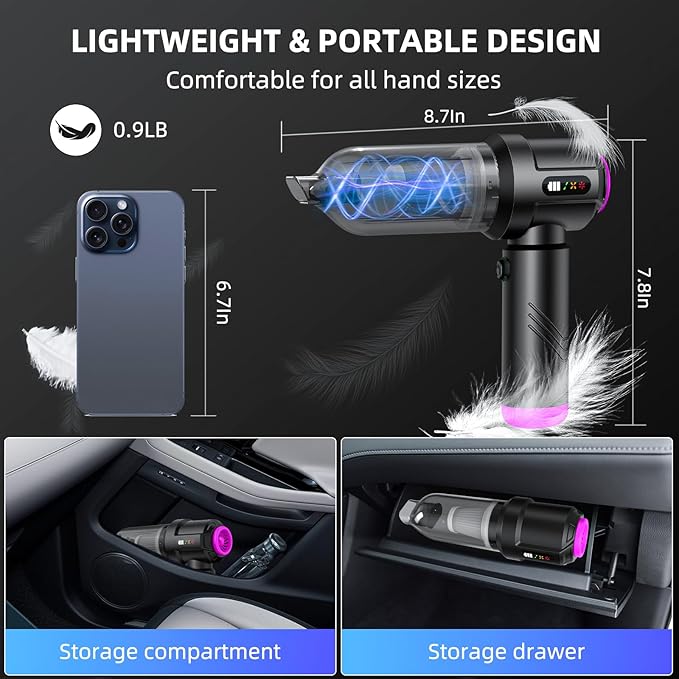 Cordless Vacuum Cleaner - 22000PA Handheld Car Vacuum 4-in-1 Portable Mini Air Duster Rechargeable 3-Speed Small Powerful Gadgets &amp Gifts for Home Office Mattress Carpet Pet (Black)
