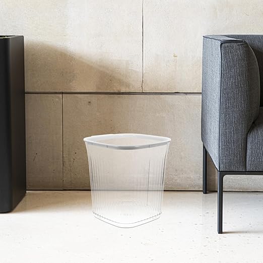 Large Capacity Transparent Striped Trash Can with Square Space-Saving Design for Bathroom Bedroom Living Office Garbage Wastebasket