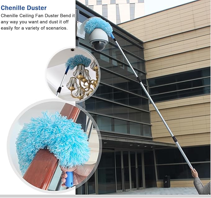 High Reach Glass Cleaning Kit with Squeegee/Microfiber Cloth Outdoor Window Washing Tool with Adjustable Long Pole for Third Floor/ 4S Showroom/Porch Ceiling(39.4ft/12M)
