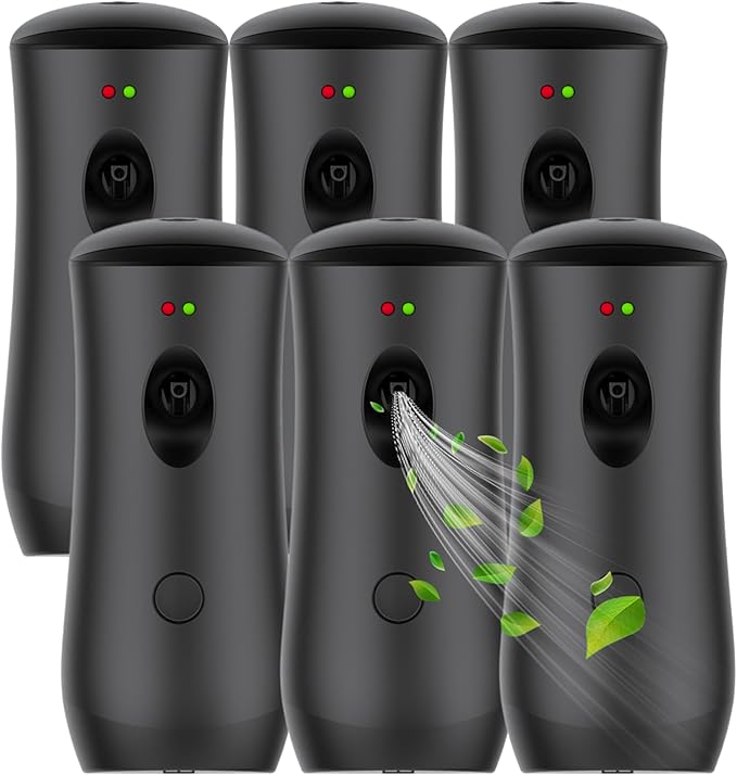 Automatic Air Freshener Spray Dispenser (6-Pack) Free Standing or Wall Mounted Adjustable Aromatherapy Machines for Home Indoor Bathrooms Offices Hotels and Commercial Places (Black001)