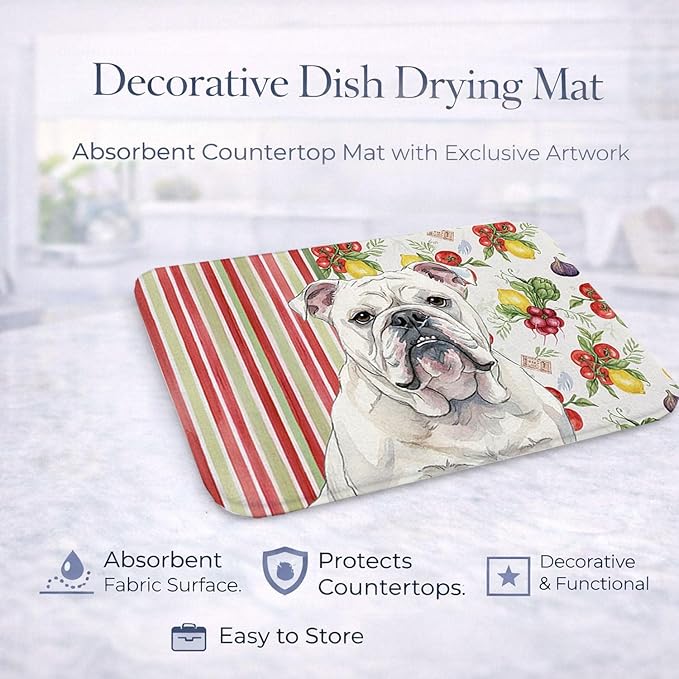 Caroline's Treasures White English Bulldog Vegetables Dish Drying Mat Absorbent Dish Drying Mat Pad for Kitchen Counter Dish Drainer Mat for Countertop 14 x 21 Multicolor