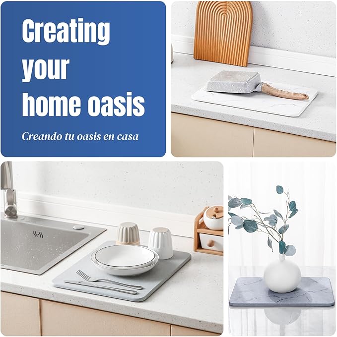 Quick Dry Stone Drying Mat for Kitchen Counter Water-Absorbent Diatomaceous Dish Drying Mats Multi-Purpose Stone Drying Tray for Cups Dishes Bottles
