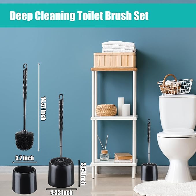 Roshtia 12 Sets Toilet Brush and Holder Set for Bathroom Toilet Bowl Brush Scrubber with Caddy for Deep Cleaning 14.57 Height (Black)