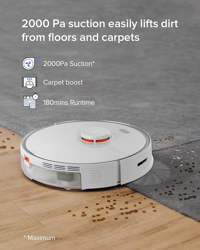 roborock S5 MAX Robot Vacuum and Mop Self-Charging Robotic Vacuum Cleaner Lidar Navigation Selective Room Cleaning No-mop Zones 2000Pa Powerful Suction 180min Runtime Works with Alexa(White)