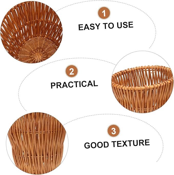 Unomor 1pc Woven Wastebasket Rattan Trash Can for Bathroom Bedroom Office Compact Design Stylish Decorative Storage Container Natural Diameter Height