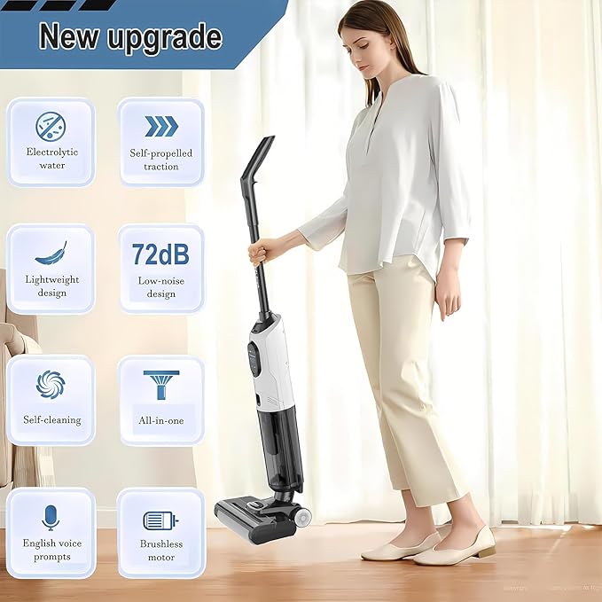 Vacuum Mop All in One Vacuum and Mop Combo Cordless Wet Dry Vacuum Cleaner and Mop One-Click Self-Cleaning for Hard Floors Smart Display Power-Lifting Suction Standard