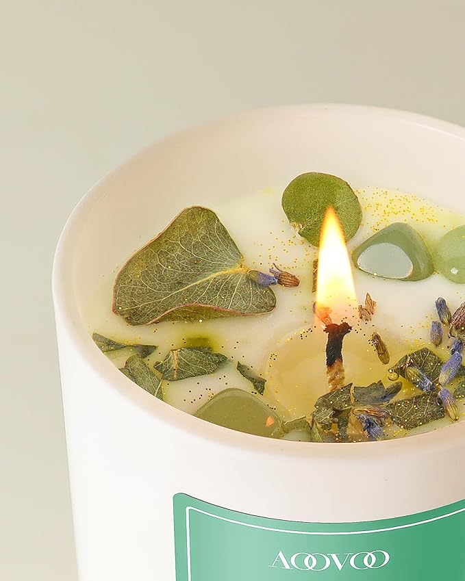 AOOVOO Eucalyptus Mint Scented Candles for Women - Aromatherapy Candle with Crystals Inside 10oz Soy Candles for Home Scented Birthday Gifts Valentines Day Candle for Women Mom