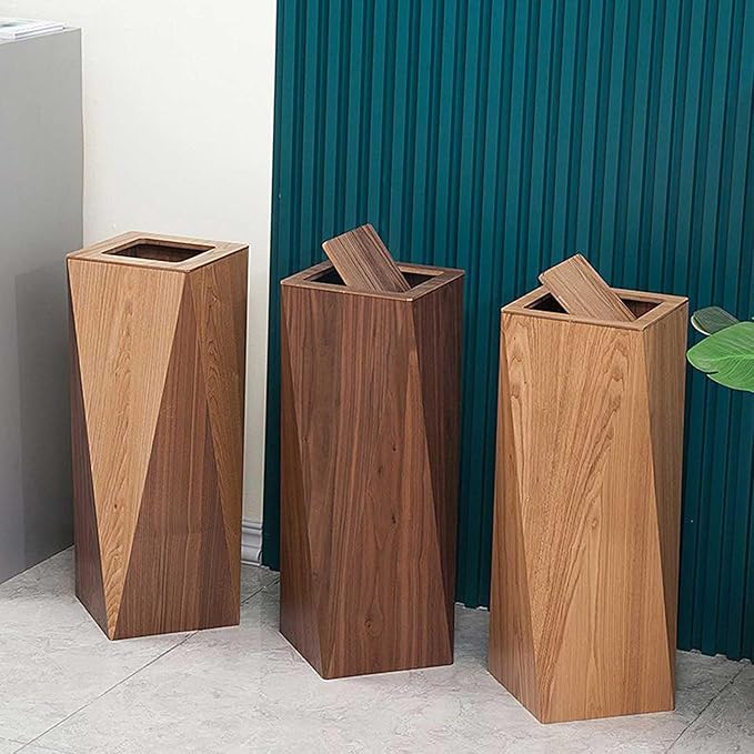Drsyffsup Walnut Wood Narrow Garbage Bin | Office Trash Cans for Near Desk | Durable Diamond Shaped Trash Can | Rubbish Container Paper Basket Garbage Cans with Lids | Bathroom Bedroom Wastebasket
