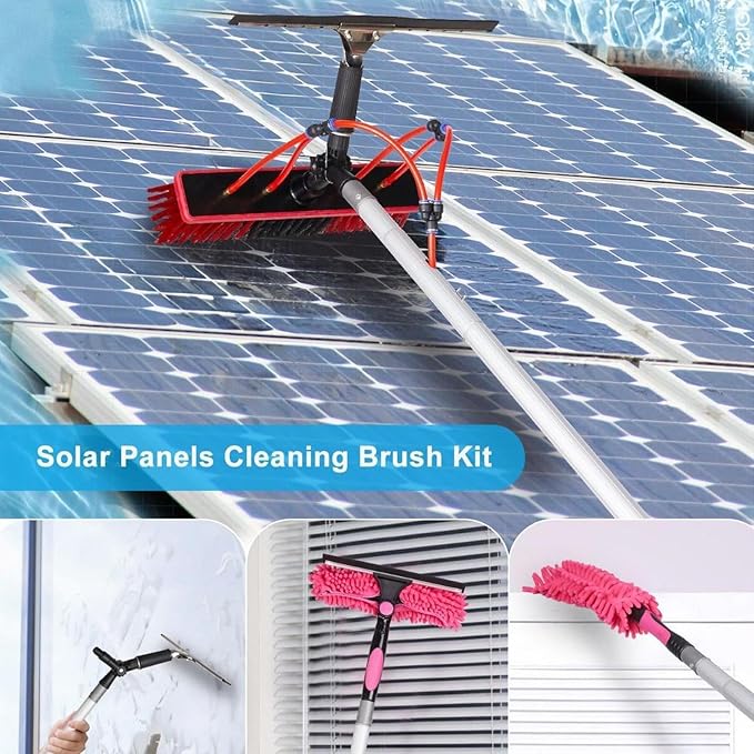 Glass Cleaning Brush Home Water Fed Telescopic Pole Kit Solar Panel Brush Rotating for Photovoltaic PanelTelescopic Window Cleaner Kit - 5M Extendable Pole with Water Fed Brush Head for Eff