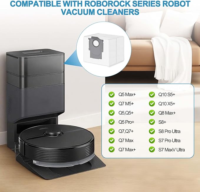 24 Packs Q10 Q7 Q5 Dust Bags for Roborock Q10 S5+ Q10 X5+ Q5 Max+ Q7 M5+ 3L Vaccum Bag for Q5+ Q5 Pro+ Q7+ Q7 Max+ Q8 Max+ S8+ S8 Pro Ultra S7 Pro Ultra S7 MaxV Ultra