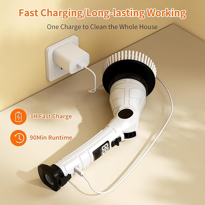 Electric Spin Scrubber Power Electric Scrubber for Cleaning Shower Cordless Cleaning Brush with 6 Adjustable Angles8 Brush Heads 3 Speed Mode Electric Cleaning Brush for Bathroom/Tub/Floor/Tile