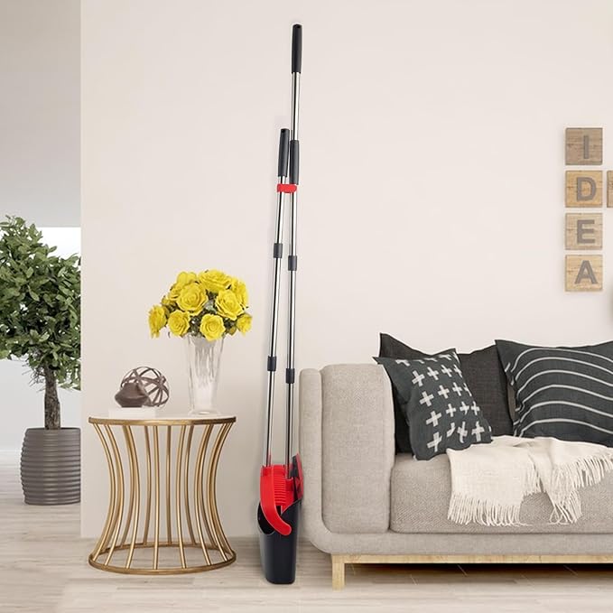 Broom and Dustpan Set with Long Handle Heavy Dust Broom and Dustpan Combo for HomeKitchen Office Pet Hair (Black Red)
