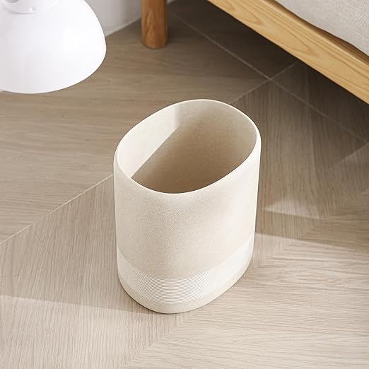 Trash Can 1.6 Gallon Small Bathroom Trash Can Simple Oval Stone Look Garbage Bin Decorative Waste Basket for Kitchen Office Home Decor Bedroom Living Room (Beige)