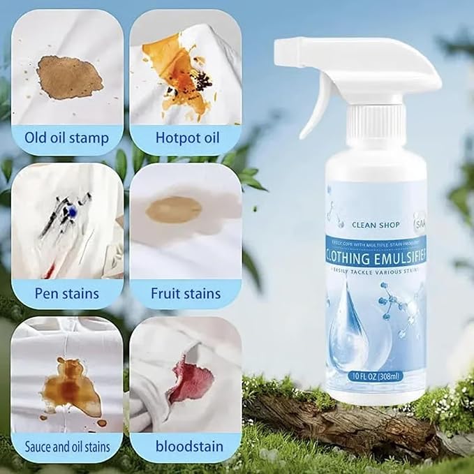 Clothing Emulsifier Non-Ionic Laundry Pre-Treatment - Your Go-To Laundry Cleaner 10 Fl Oz Powerful Fabric Stain Remover Dry-Clean Spray Cleaner Decontamination For Grease Oil and Food (2Pc)