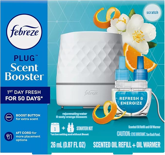 Febrez.e Plug Scent Booster Starter Kit (1) Booster and (1) 0.87 fl oz Refill (Refresh &amp Energize)