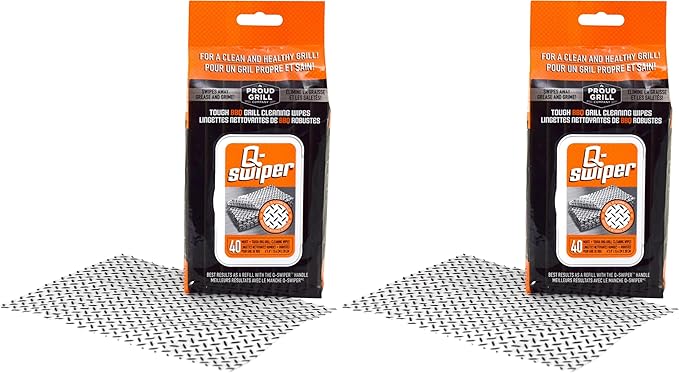 Q-Swiper Grill Cleaning Wipes - 40 Count. Bristle Free and Wire Free Grill Cleaner. Safe Way to Remove Grill Grease and Grime for a Healthy Grill. Use with Q-Swiper Grill Brush (Sold Separately)