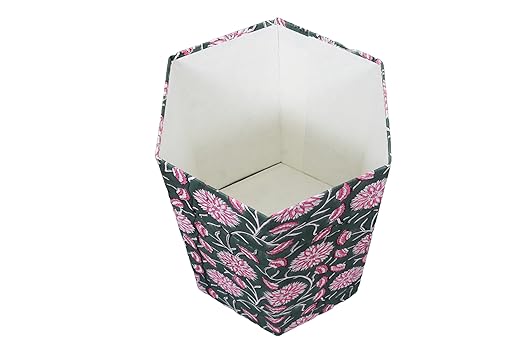 Handmade Cotton Paper Waste Basket Stylish Trash Can for Home or Office (1 White Pink FLOWAR)