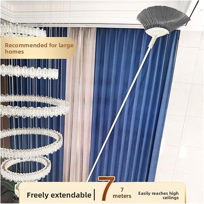 Exble Long Broom for Household Dust Cleaning Spider Web Swee Ceiling Removal Feather Duster Round Head Bru(Ceiling Flat Head)