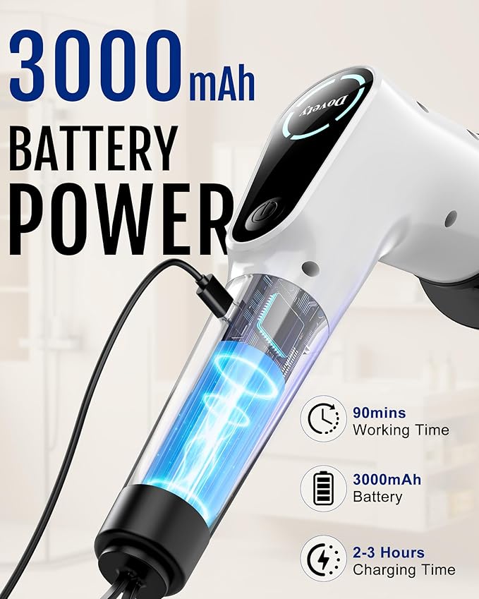Dovety Electric Spin Scrubber Cordless Cleaning Brush Shower Scrubber with 8 Replaceable Brush Head Power Cleaning Brush with Extension Handle 2 Adjustable Speed for Bathtub Grout Tile Floor