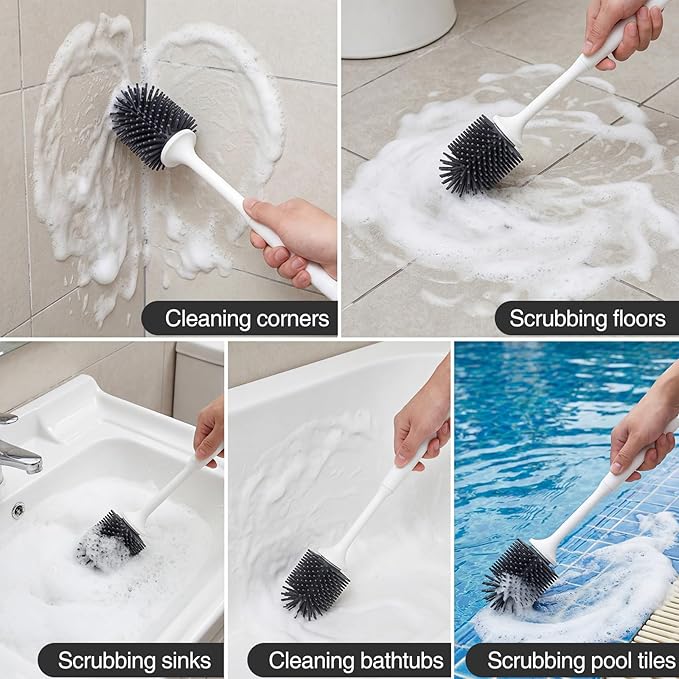 Lefree 2 Pack Silicone Toilet Brush Set with Ventilated Holder Floor Standing &amp Wall Mounted Toilet Scrubber