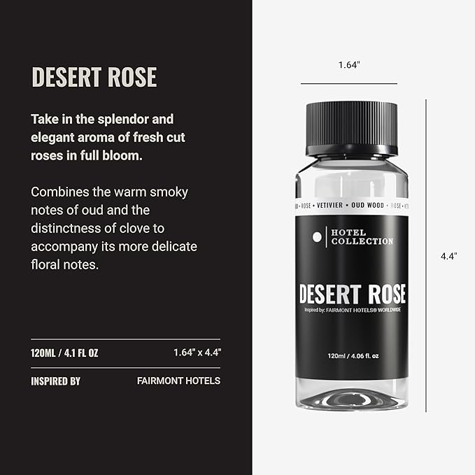 Hotel Collection Diffuser Oil - Desert Rose - Aromatherapy Essential Fragrance Oil - Floral Rose Sweet Praline Wood &amp Vetiver - 120mL 4.1 Fl oz