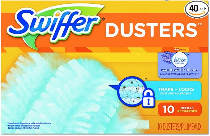 Swiffer 21461 Refill Duster Dust Lock Fiber Lavender Vanilla Scent 4 Width 6 Length Light Blue (Pack of 40)