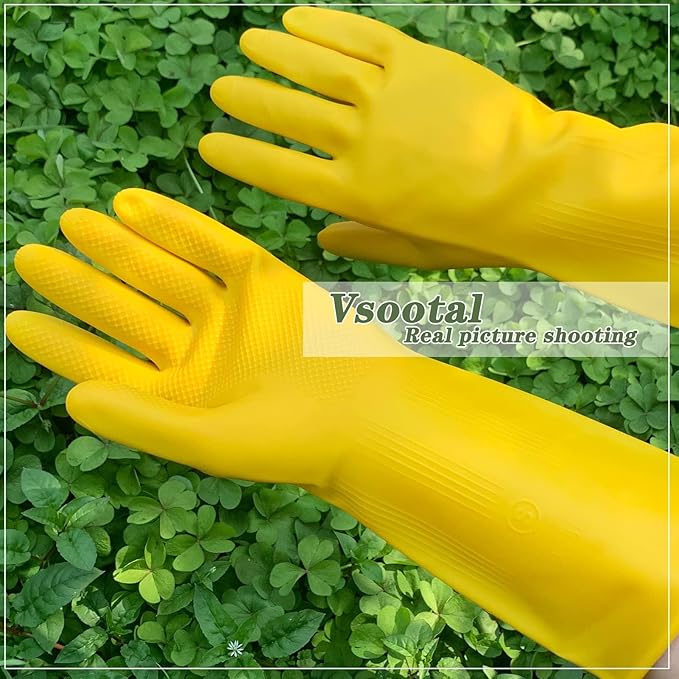 8 Pairs Reusable Household Cleaning Gloves Rubber Kitchen Dishwashing GlovesExtra Thickness Long Sleeves for Washing Dishes Pet Care(X-Large Yellow)