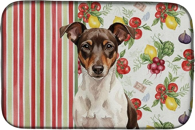 Caroline's Treasures Chocolate and White Rat Terrier Vegetables Dish Drying Mat Absorbent Dish Drying Mat Pad for Kitchen Counter Dish Drainer Mat for Countertop 14 x 21 Multicolor