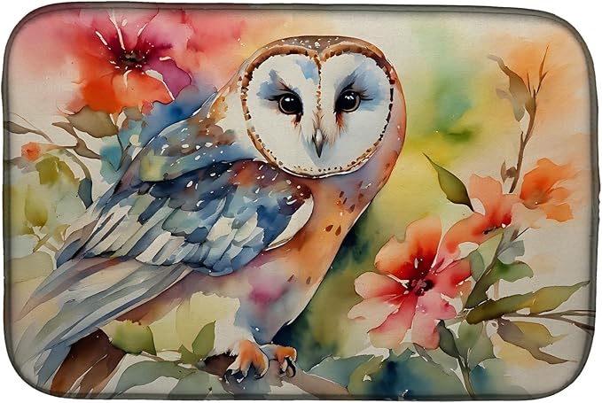 Caroline's Treasures DAC3181DDM Barn Owl Dish Drying Mat Absorbent Dish Drying Mat Pad for Kitchen Counter Dish Drainer Mat for Countertop 14 x 21 Multicolor