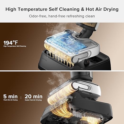 roborock F25 BX Wet Dry Vacuum Cleaner Cordless Vacuum Mop All in One with 20000Pa 194°F Hot Air Flash Drying &amp Self Cleaning Zero-Tangle Wet Mop Cleaner for Hard Floor 180° Lie Flat