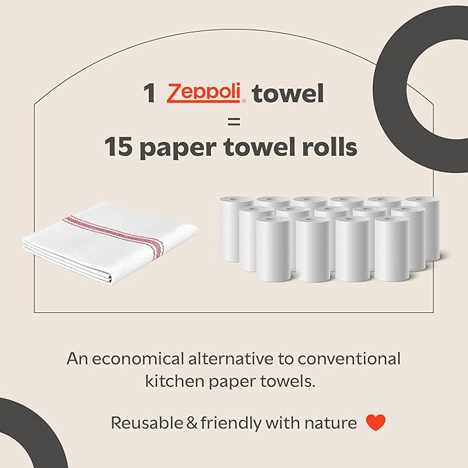 Zeppoli Classic Kitchen Towels -15 Pack 100% Natural Cotton Towel Set Reusable Wash Cloths Absorbent Dish Towels Machine Washable Hand Towels Kitchen Essentials - 14 by 25 - Red Striped