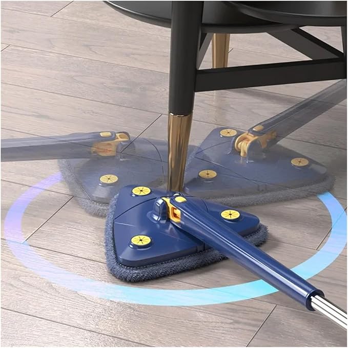Extended Triangle Mop 360 Twist Squeeze Wringing XType Window Glass Toilet Bathrrom Floor Household Cleaning Ceiling Dusting(Blue and 2 Mop Cloth)