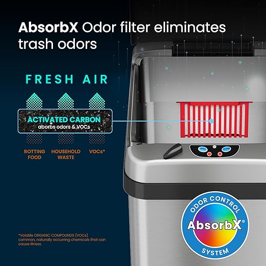 iTouchless 13 Gallon Sensor Kitchen Trash Can with Lid and AC Adapter Odor Filter Platinum Limited Edition Garbage Bin Trashcan for Home Office Office Bedroom Living Room Garage Slim Waste Basket