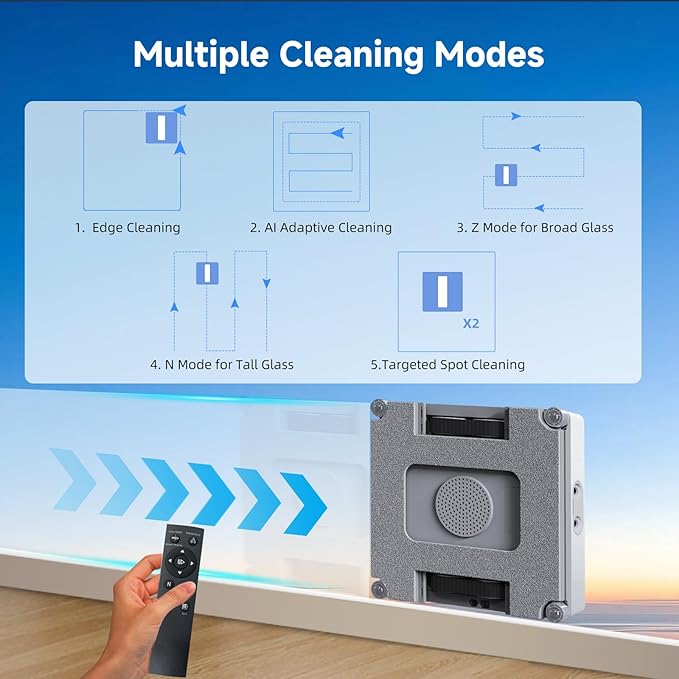 Window Cleaning Robot9000Pa Sauction &amp 75N Cleaning Force with 4 Water Spray Support 5 Cleaning Modes &amp Remote ControlWindow Cleaner Robot for Wet Cleaning Frame &amp Frameless Windows &amp
