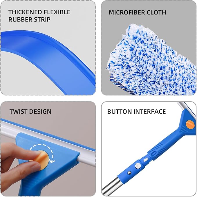 Professional Window Cleaning kit 2-in-1 Window Squeegee with 51 Extension Poles Suitable for Indoor &amp Outdoor Windows High Glass High Windows Multi-Purpose Car Windshield Cleaning