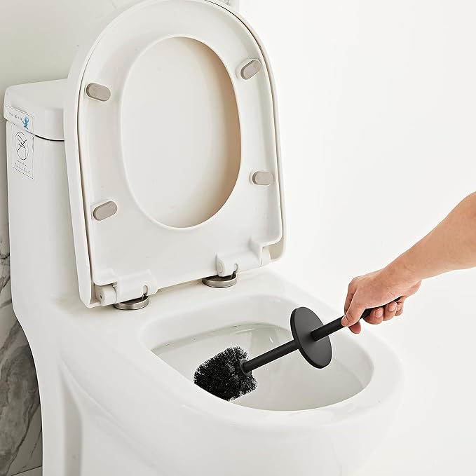Matte Black Toilet Brush and Holder Set - Stainless Steel Toilet Bowl Scrubber with Replaceable Head &amp Splash Guard
