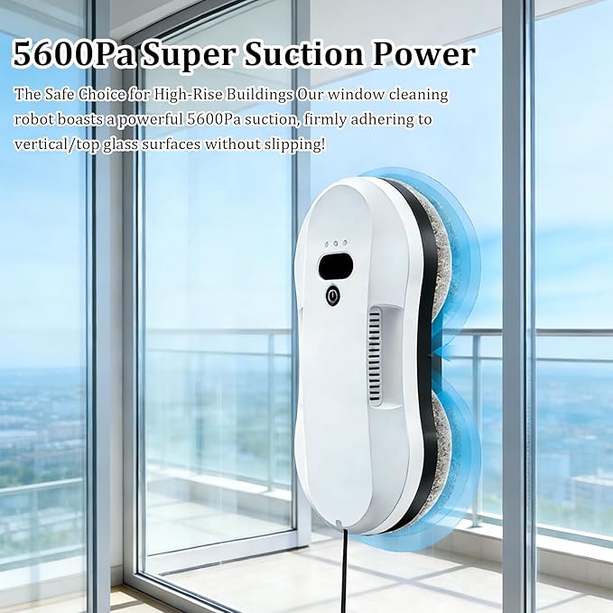 Window Cleaning Robot Tuya APP Control 5600Pa Strong Suction Automatic Glass Cleaner with 3 Cleaning Modes 6.2cm Ultra-Thin Window Cleaner Robot for High-Rise Homes/Offices