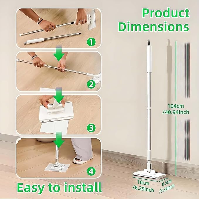 Snap Grip Mop Snap Grip Mini Mop Retractable Gap Dust Cleaner Flat Mops with Locking Head &amp Sweeping Cloths for Floors Walls Windows (2PCS)