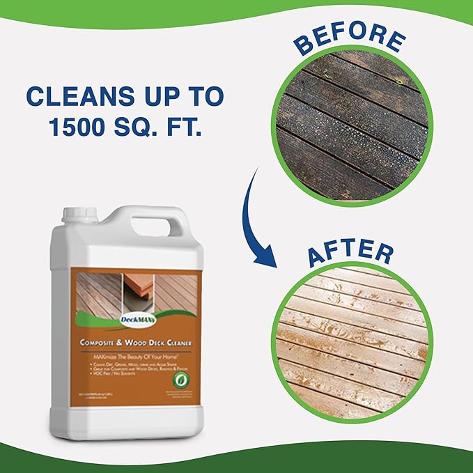 Premium Deck Cleaner Kit | Deck Cleaner and Mildew Remover | Cleans up to 1500 Sq. Ft. | Safe for Trex Timbertech &amp Wood Decking | Powerful &amp Eco-Friendly Deck's Cleaning Solution