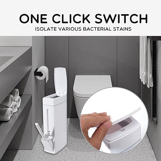 Slim Bathroom Trash CanBathroom Trash Can with Toilet Brush and Holder Set 4.5 Liter / 1.2 Gallon Press-Type Plastic Garbage Can Slim Rectangular Trash Bin for Toilet