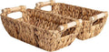 StorageWorks Hand-Woven Small Wicker Baskets Water Hyacinth Storage Baskets with Wooden Handles 2-Pack
