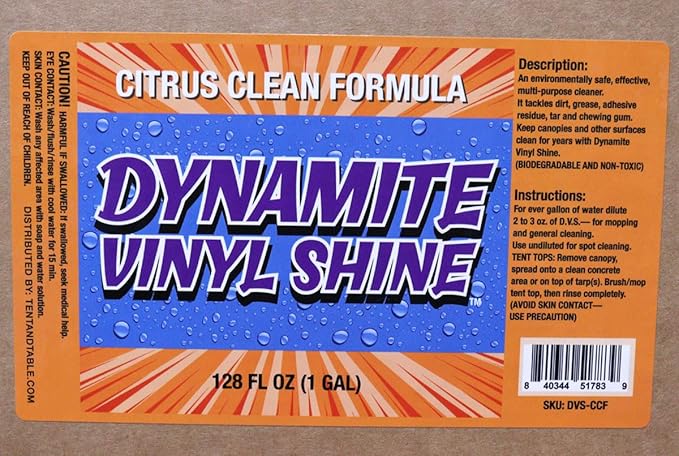 TentandTable Dynamite Vinyl Shine Citrus Cleaner for Party Tents Inflatables Bounce Houses Water Slides - Multi-Surface Stain and Grime Remover