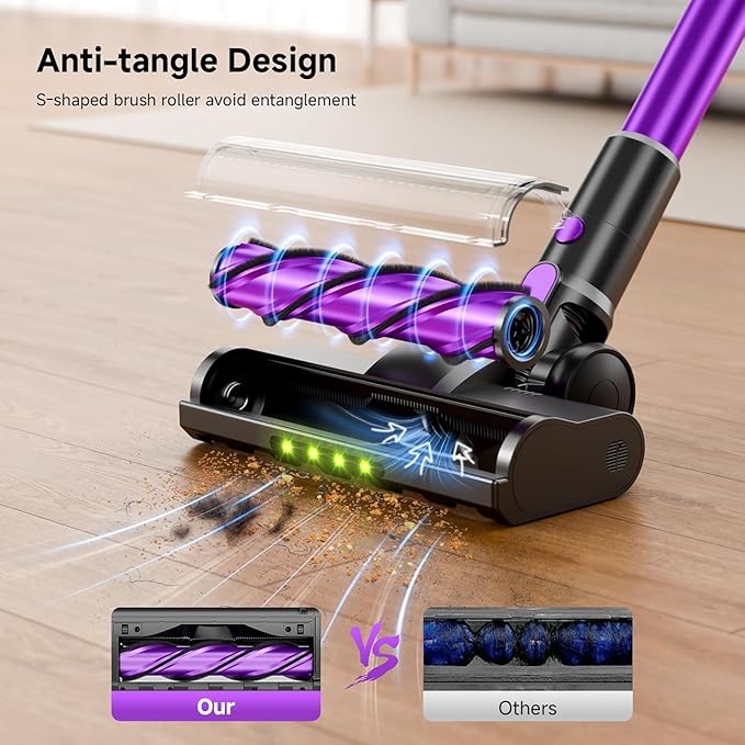 Cordless Vacuum Cleaner 500W/40Kpa Vacuum Cleaners for Home Stick Vacuum Cordless with LED Display Anti-Tangle &amp Wall Mount 8 in 1 Lightweight Vacuum for Hard Floors Pet Hair(Purple)