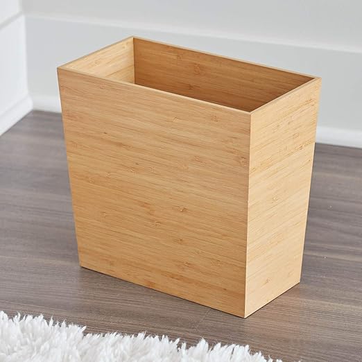 iDesign Rectangular Bamboo Waste Basket The Formbu Collection – 10.5 x 5.75 x 10” Natural Wood Finish