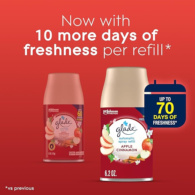 Glade Automatic Spray Refill Apple Cinnamon Scented Air Freshener for Home and Bathroom 6.2 Oz 6 Count