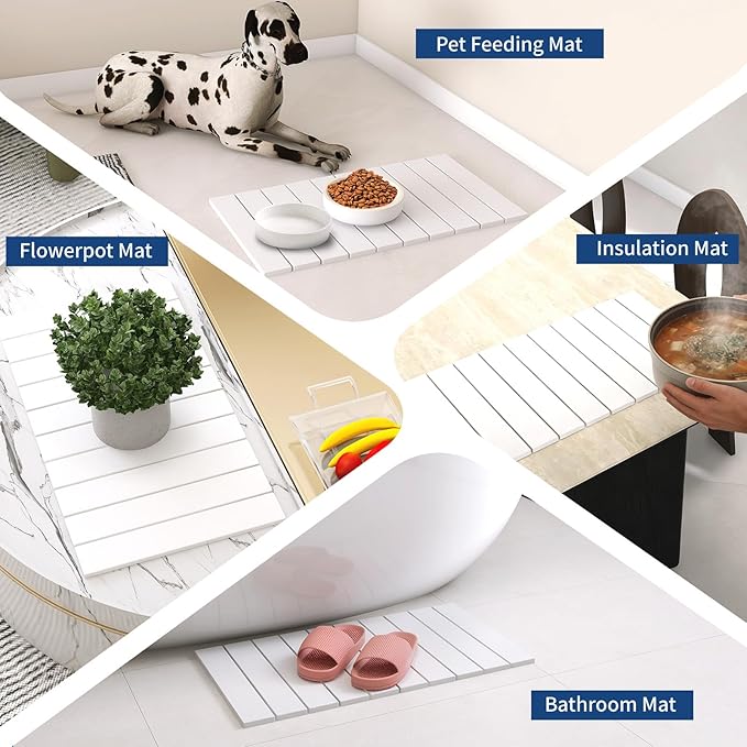 Hopegiver Stone Drying Mat for Kitchen Counter 24 x 16 Quick Dry Diatomaceous Earth Dish Drying Mat Super Absorbent Non-Slip &amp Foldable Modern White Countertop Mat (White24''x16'')